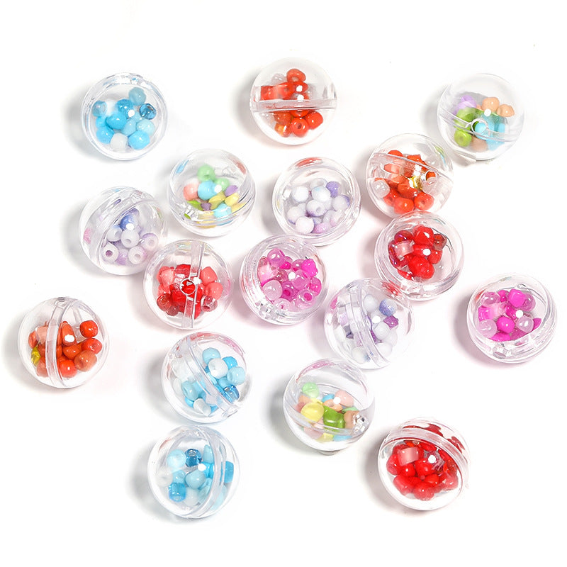 Wholesale 25pcs Rice Beads Filled Bubble Ball Through Hole Round Beads
